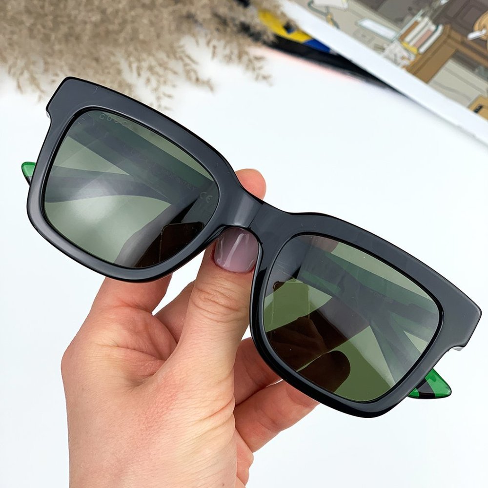🔥 GUCCI Sunglasses GG0001S BLACK GREEN 002 MEN